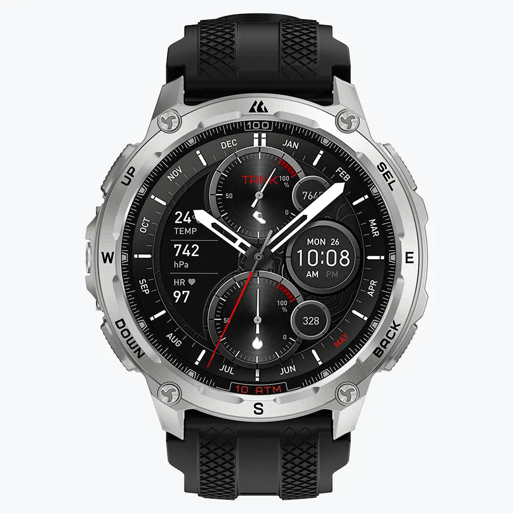 KOSPET tank t4 smartwatch silver with silicone straps#color_silver^package_Silicone Basic