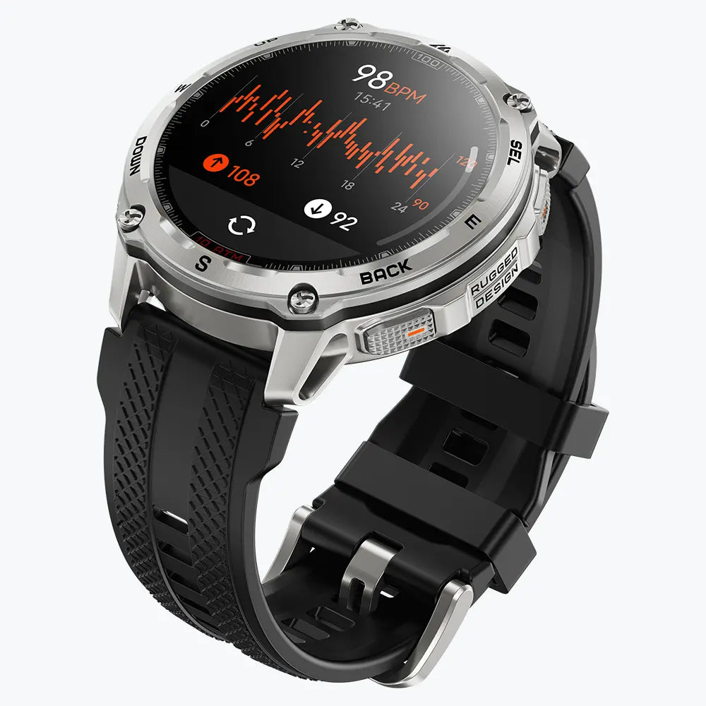 KOSPET tank t4 smartwatch silver with silicone straps#color_silver^package_Silicone Basic