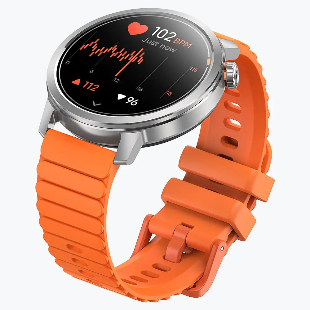 Kospet Magic Orb Smartwatch Silver With Orange Silicone Strap#color_Icy Silver