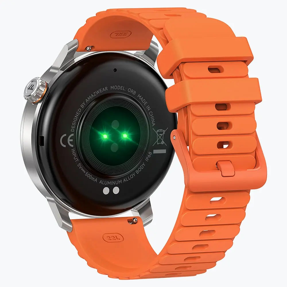 Kospet Magic Orb Smartwatch Silver With Orange Silicone Strap#color_Icy Silver
