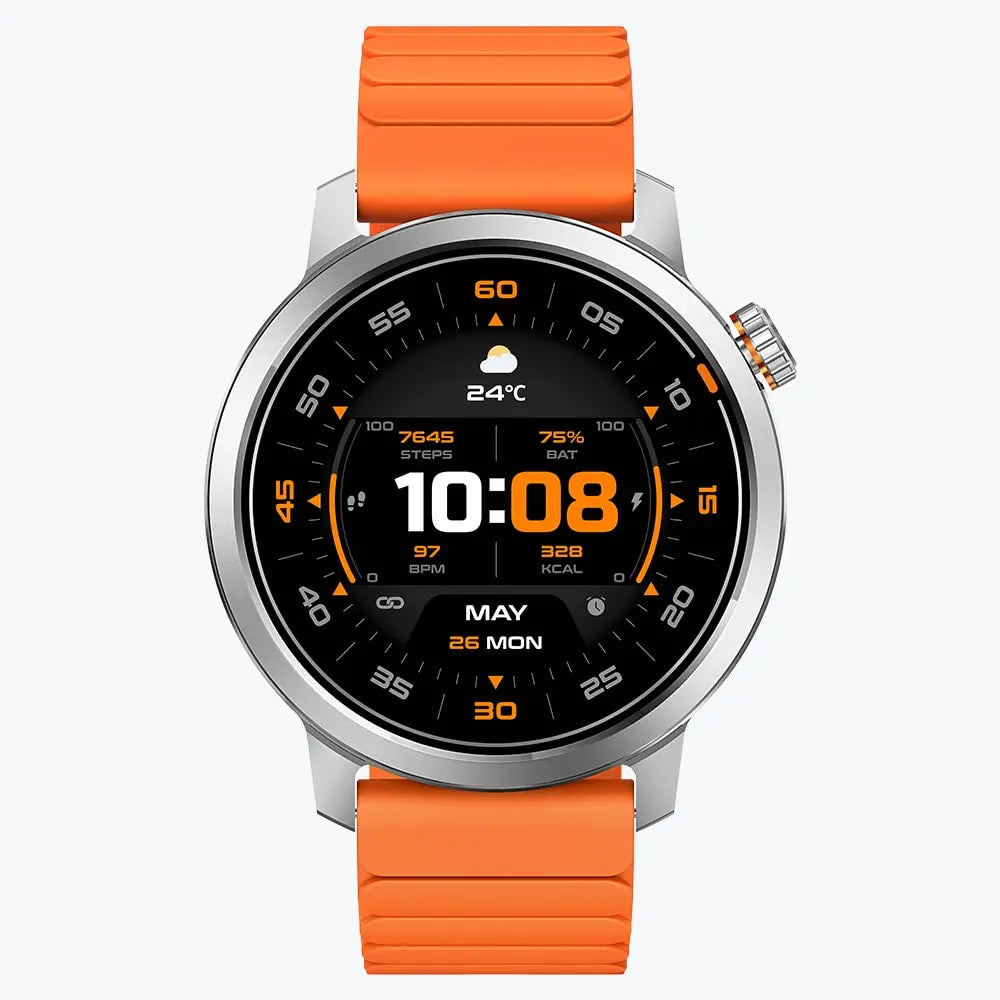 Kospet Magic Orb Smartwatch Silver With Orange Silicone Strap#color_Icy Silver