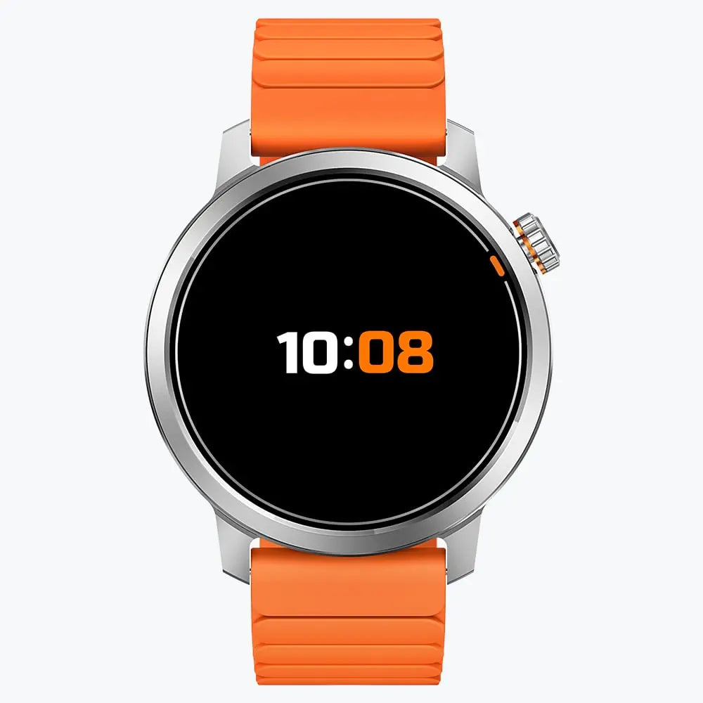 Kospet Magic Orb Smartwatch Silver With Orange Silicone Strap#color_Icy Silver