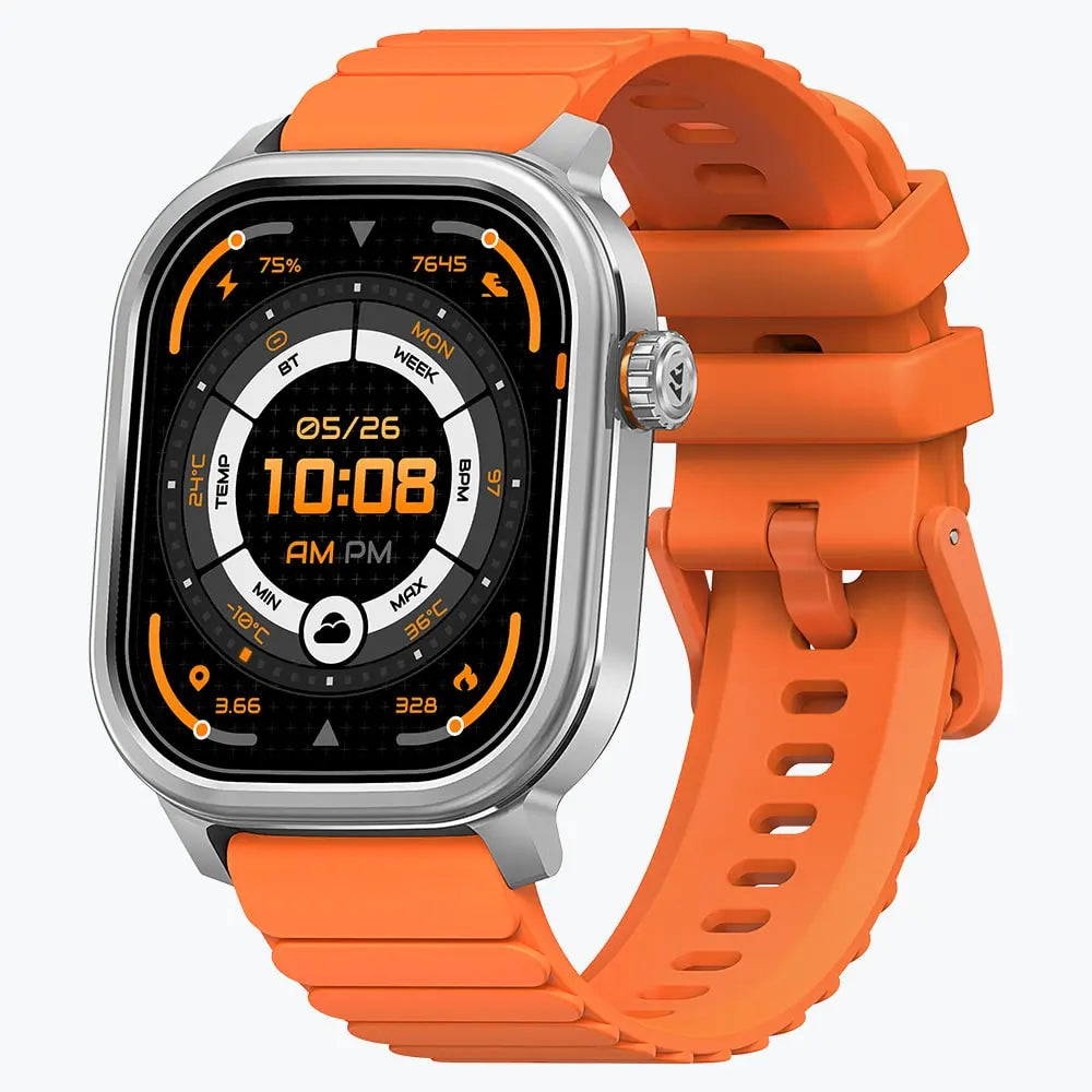 Kospet Magic Pluse Smartwatch Silver With Orange Silicone Strap #color_Icy Silver