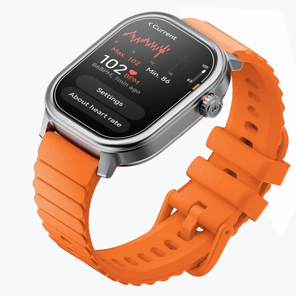 Kospet Magic Pluse Smartwatch Silver With Orange Silicone Strap #color_Icy Silver
