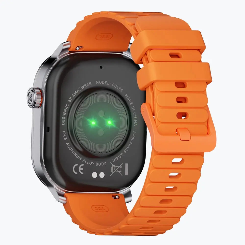 Kospet Magic Pluse Smartwatch Silver With Orange Silicone Strap #color_Icy Silver