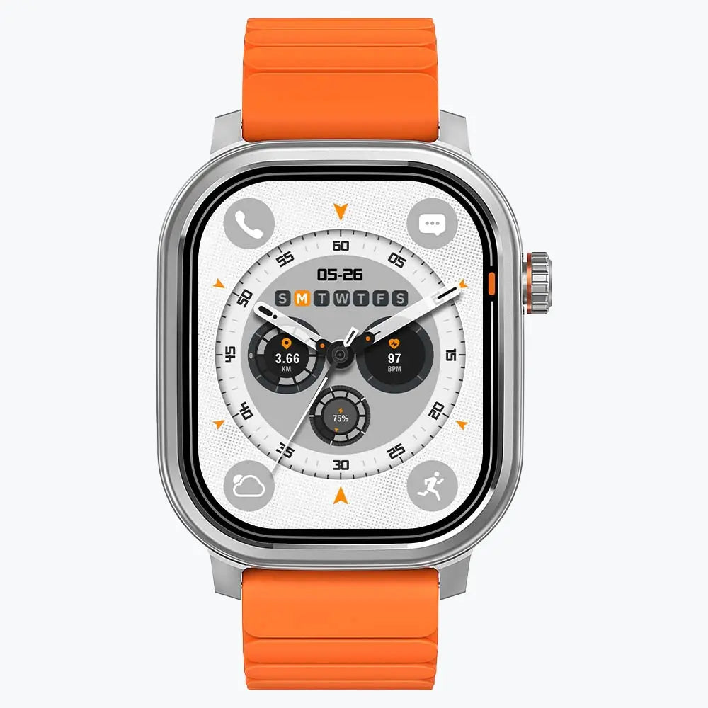 Kospet Magic Pluse Smartwatch Silver With Orange Silicone Strap #color_Icy Silver