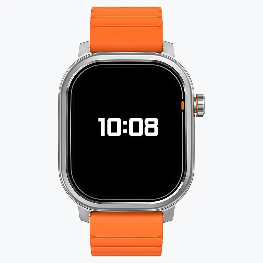 Kospet Magic Pluse Smartwatch Silver With Orange Silicone Strap #color_Icy Silver