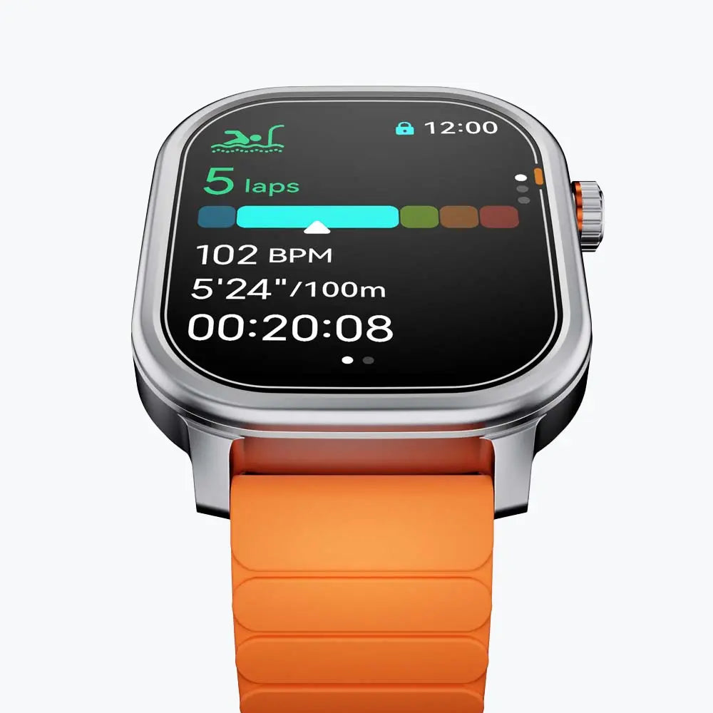 Kospet Magic Pluse Smartwatch Silver With Orange Silicone Strap #color_Icy Silver